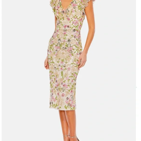 Mac Duggal Embellished Cap-Sleeve Dress - Floral, Worn one evening, Size 2 - Picture 2 of 3